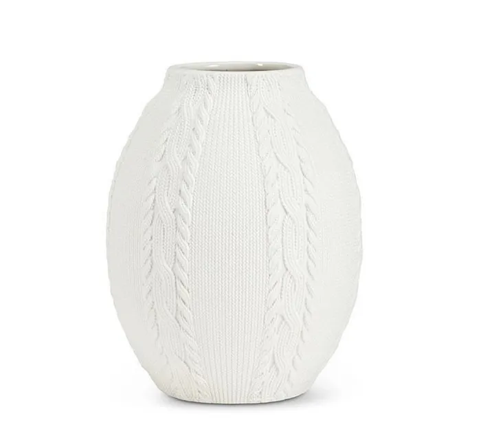 Abbott Rings Curvy Knit Cabled Vase Matte White