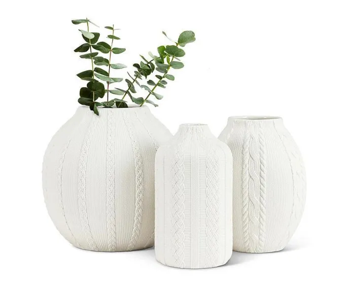 Abbott Rings Curvy Knit Cabled Vase Matte White