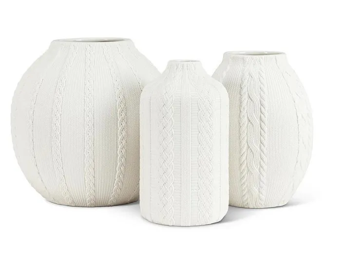 Abbott Rings Curvy Knit Cabled Vase Matte White