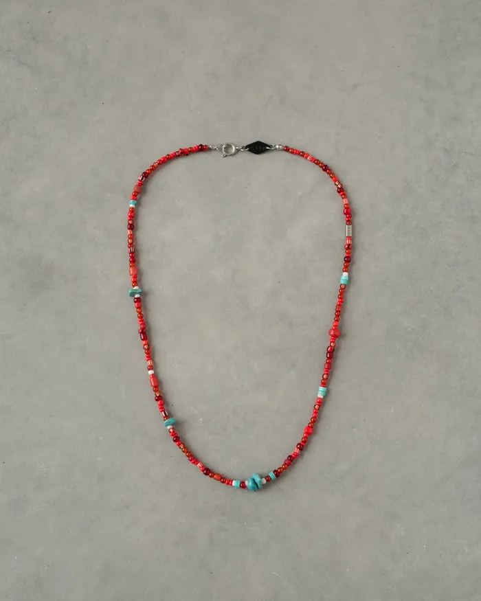 Akan Red Multistone Turquoise Beaded Necklace CUN Necklaces