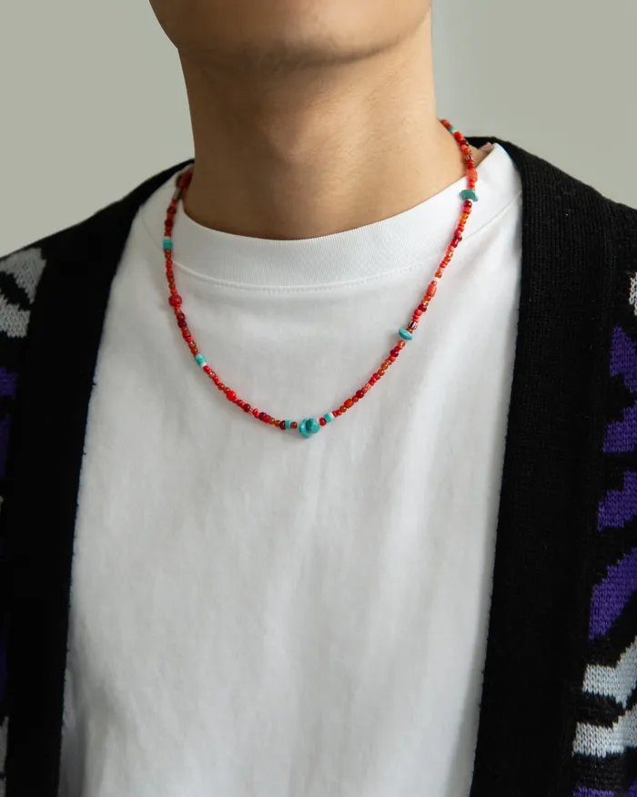Akan Red Multistone Turquoise Beaded Necklace CUN Necklaces
