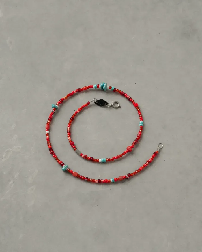 Akan Red Multistone Turquoise Beaded Necklace CUN Necklaces
