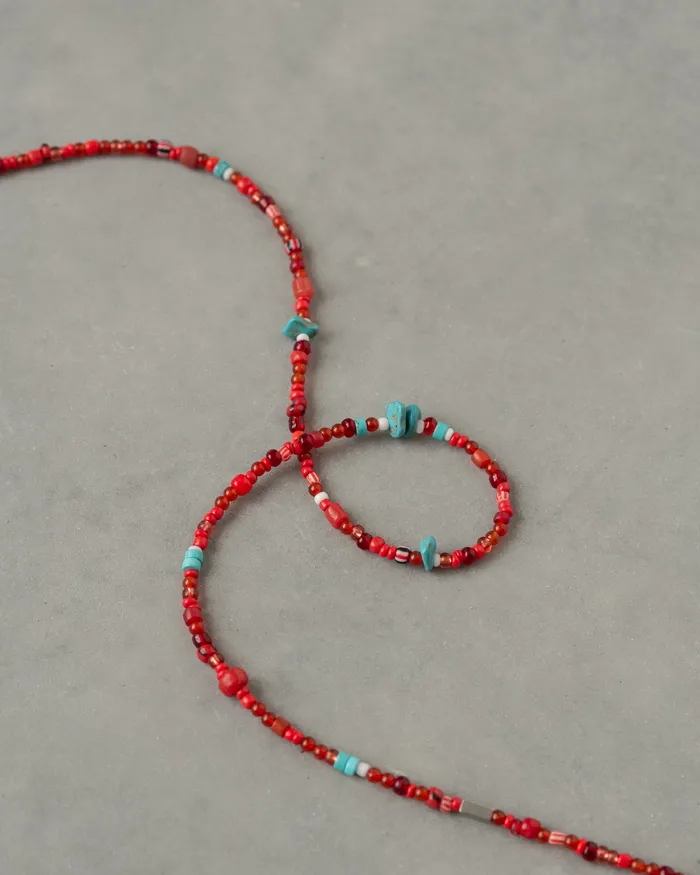 Akan Red Multistone Turquoise Beaded Necklace CUN Necklaces