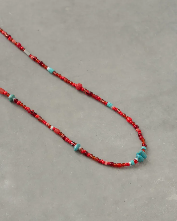 Akan Red Multistone Turquoise Beaded Necklace CUN Necklaces
