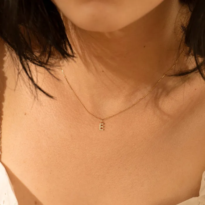 AURELIE GI Charm Necklaces E Diamond Initial Charm