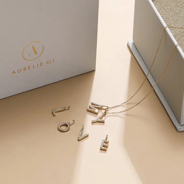AURELIE GI Charm Necklaces E Diamond Initial Charm
