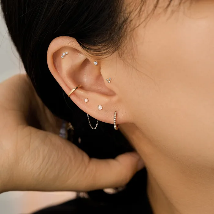 AURELIE GI Earrings CLOVER Diamond Threadless Flatback Earring