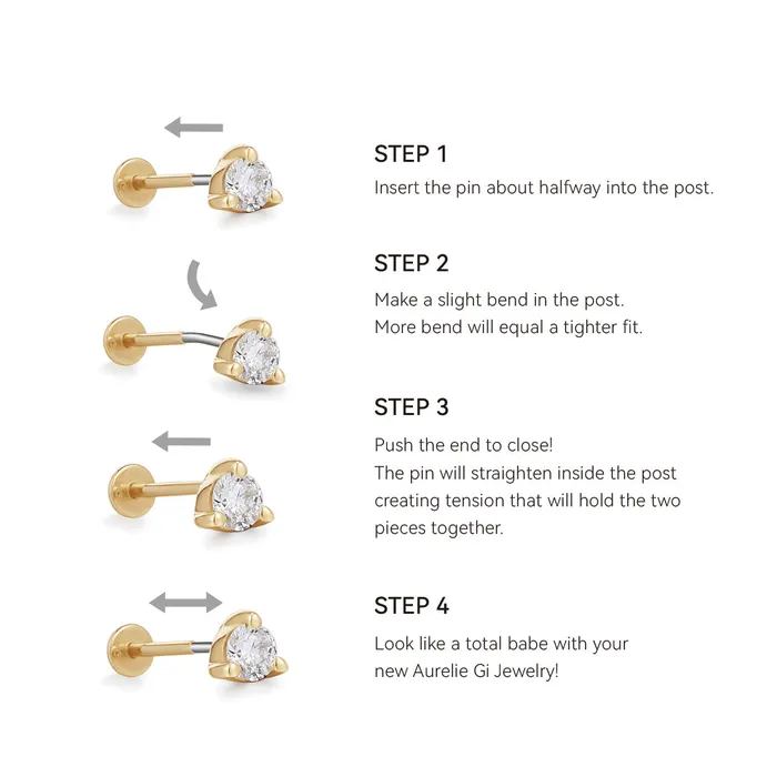 AURELIE GI Earrings CLOVER Diamond Threadless Flatback Earring