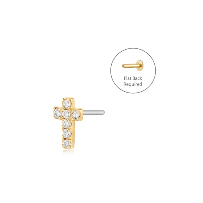 AURELIE GI Earrings SAINT Lab Grown Diamond Cross Threadless Flatback Earring