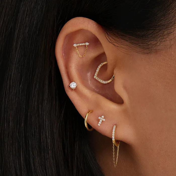 AURELIE GI Earrings SAINT Lab Grown Diamond Cross Threadless Flatback Earring
