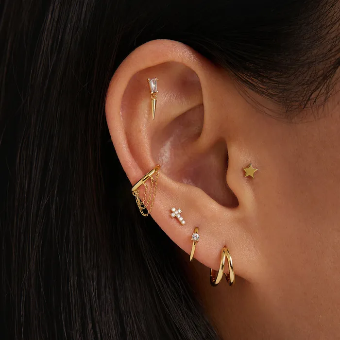 AURELIE GI Earrings SAINT Lab Grown Diamond Cross Threadless Flatback Earring