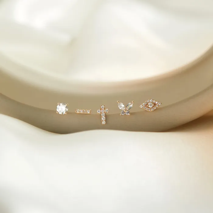 AURELIE GI Earrings SAINT Lab Grown Diamond Cross Threadless Flatback Earring