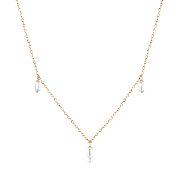 AURELIE GI Necklaces Marina Floating Triple Baguette White Sapphire Necklace