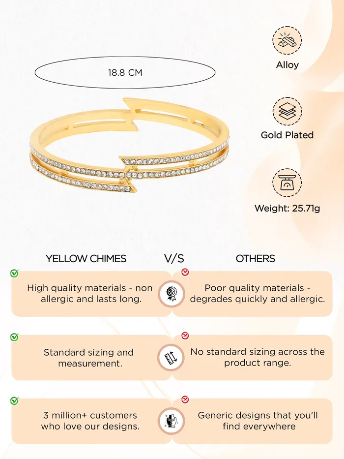 Bangle Bracelet Golden Cubic Zirconia for Women 26 in Size Elegant Design Gift for Her Yellow Chimes Earrings