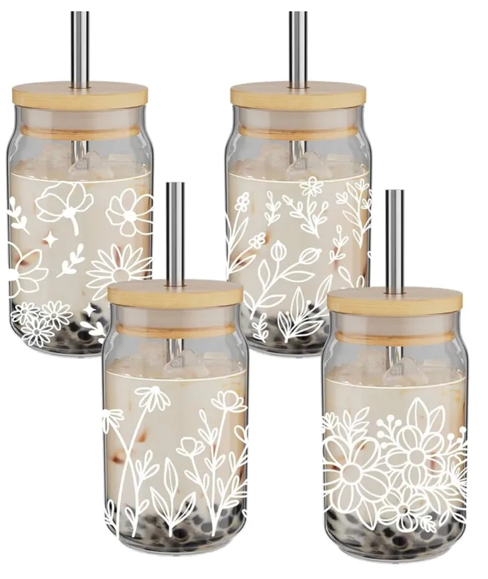 Boho Floral Tumbler wStraw Candlewick Gift Shop Rings