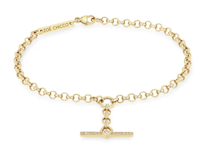 Bracelets 14K PRINCESS DIAMOND DIAMOND BAR TOGGLE ROLO BRACELET Zo Chicco