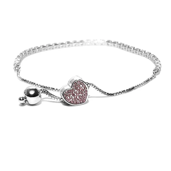 Bracelets Kairangi Kairangi Valentine Gift for Girls White Platinum Plated Base Metal Crystal Swiss Cubic Zircon Adjustable Chain Charm Bracelet for Women Bracelets Kairangi Kairangi Valentine Gift for Girls White Platinum Plated Base Metal Crystal Swiss Cubic Zircon Adjustable Chain Charm Bracelet for Women