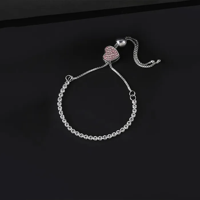 Bracelets Kairangi Kairangi Valentine Gift for Girls White Platinum Plated Base Metal Crystal Swiss Cubic Zircon Adjustable Chain Charm Bracelet for Women