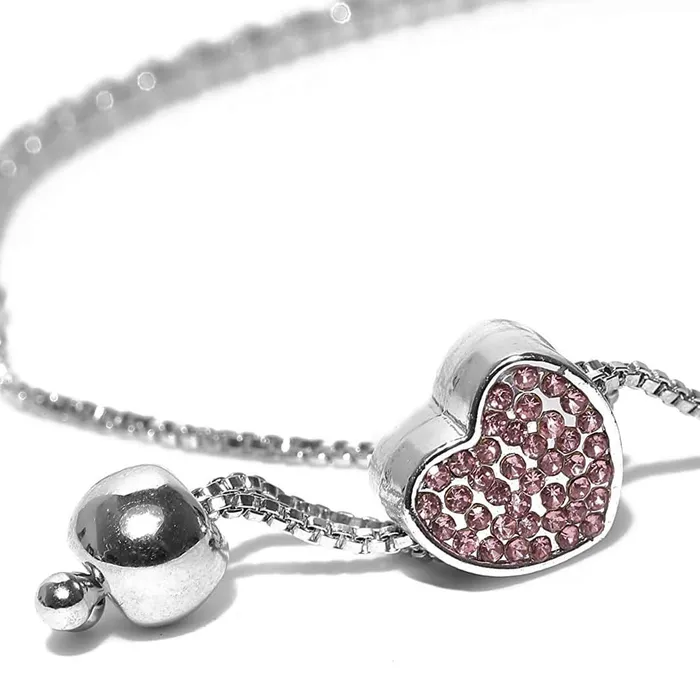 Bracelets Kairangi Kairangi Valentine Gift for Girls White Platinum Plated Base Metal Crystal Swiss Cubic Zircon Adjustable Chain Charm Bracelet for Women