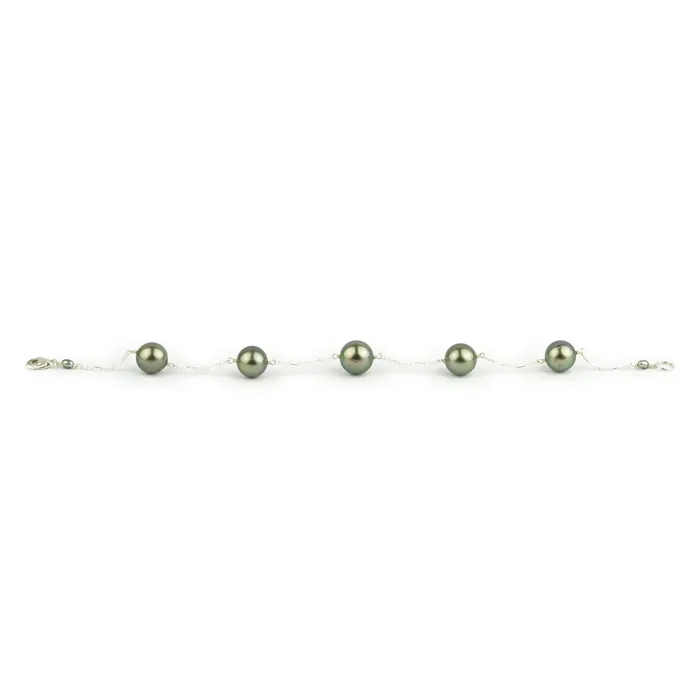 Bracelets Kamoka Pearl Golden Green Tahitian Pearl Tin Cup Bracelet on Sterling Silver