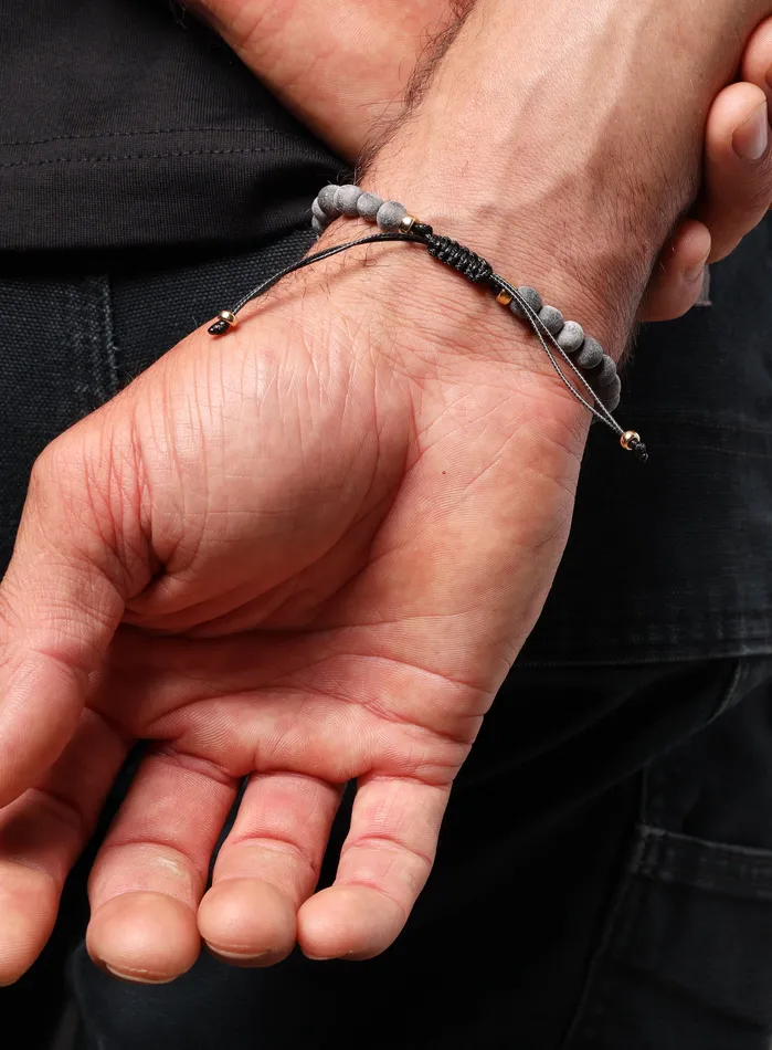 Bracelets WE ARE ALL SMITH Mens Jewelry Clothing Gray wood and Gold Bead Bracelet for Men