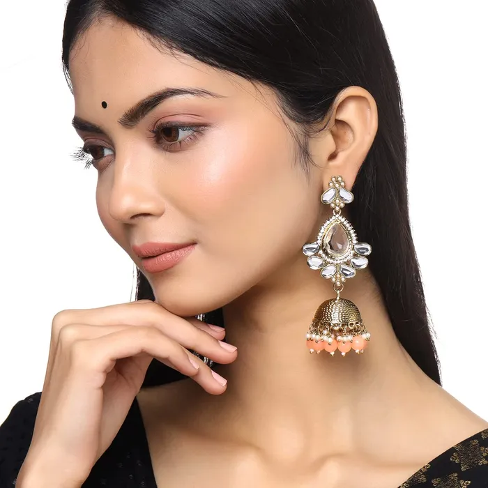 Bracelets Yellow Chimes Earrings for Women and Girls Traditional Kundan Studded Jhumka Gold Plated Kundan Stone Jhumki Earrings Birthday Gift for girls and women Anniversary Gift for Wife Yellow Chimes