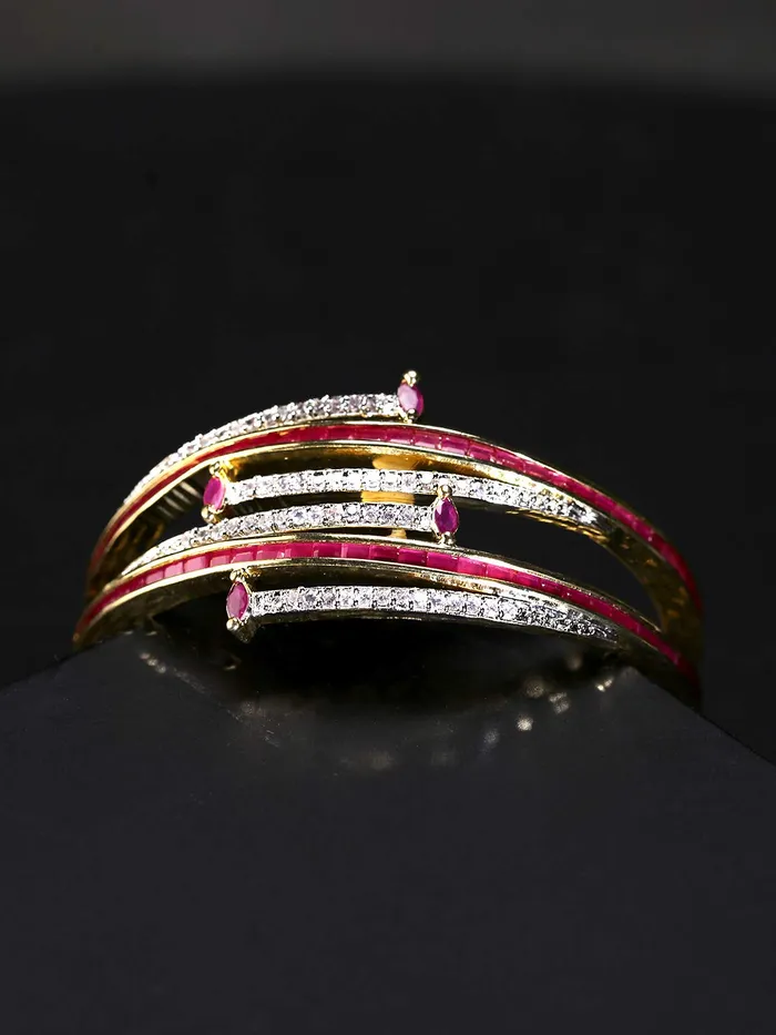 Bracelets Yellow Chimes Elegant Set of 2 Pcs Pink ADAmerican Diamond Studded 18k Gold Plated Handcrafted Ruby Bangles for Women Girls 28 Yellow Chimes