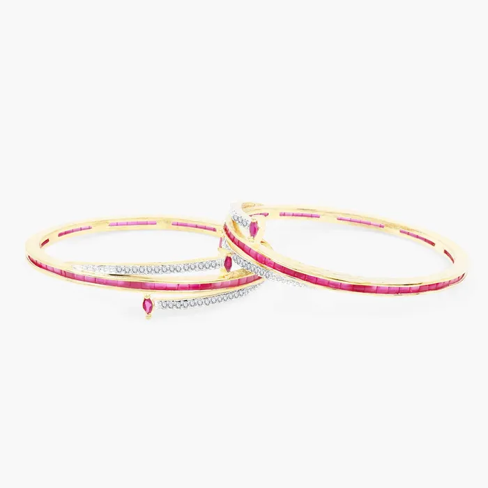 Bracelets Yellow Chimes Elegant Set of 2 Pcs Pink ADAmerican Diamond Studded 18k Gold Plated Handcrafted Ruby Bangles for Women Girls 28 Yellow Chimes