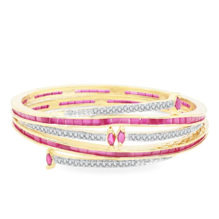 Bracelets Yellow Chimes Elegant Set of 2 Pcs Pink ADAmerican Diamond Studded 18k Gold Plated Handcrafted Ruby Bangles for Women Girls 28 Yellow Chimes