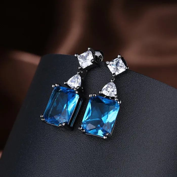 Bracelets Yellow Chimes Yellow Chimes A5 Grade Blue Crystal Black Gun Plated Drop Earrings for Women Girls