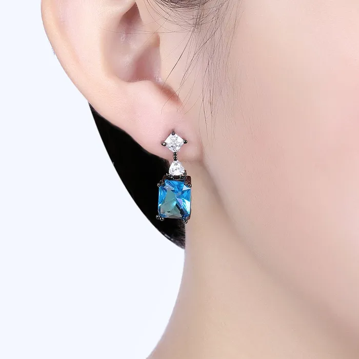 Bracelets Yellow Chimes Yellow Chimes A5 Grade Blue Crystal Black Gun Plated Drop Earrings for Women Girls