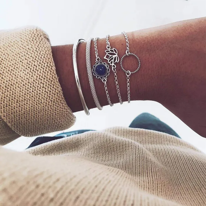 Bracelets Yellow Chimes Yellow Chimes Combo Bracelets for Women 4 Pcs Classic Minimal Design Sleek Charm Bracelet Set for Women and Girls