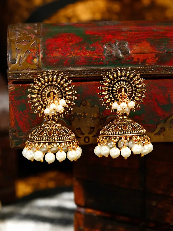 Bracelets Yellow Chimes Yellow Chimes Earrings for Women Oxidised Gold Plated Peacock Designed Crystal studded Beads Drop Chandbali Drop Earrings for Women and Girls ER 5
