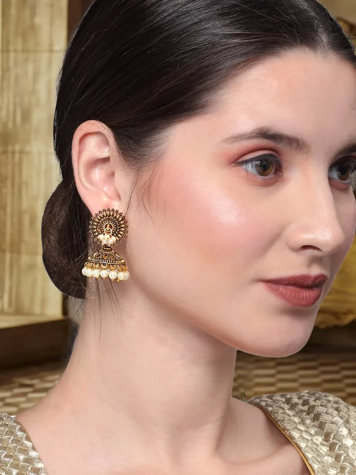 Bracelets Yellow Chimes Yellow Chimes Earrings for Women Oxidised Gold Plated Peacock Designed Crystal studded Beads Drop Chandbali Drop Earrings for Women and Girls ER 5