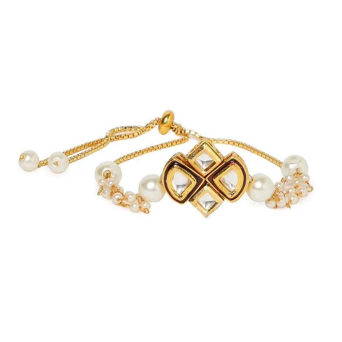 Bracelets Yellow Chimes Yellow Chimes Ethnic Floral Design Gold Plated Handmade Kundan Studded Bandhani Work Bracelet For women Girls Bracelets Yellow Chimes Yellow Chimes Ethnic Floral Design Gold Plated Handmade Kundan Studded Bandhani Work Bracelet For women Girls