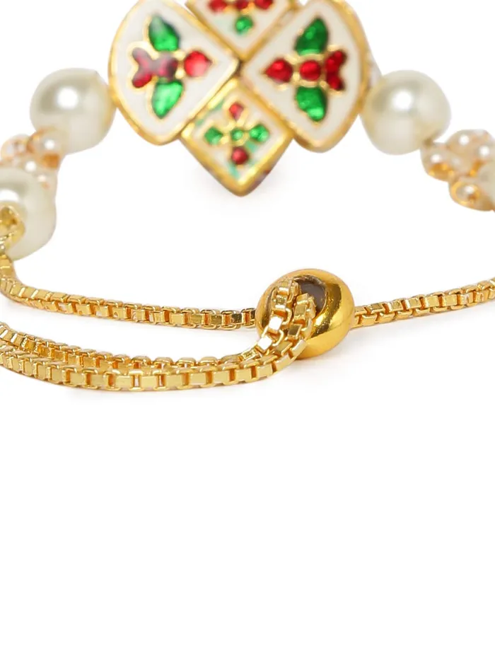 Bracelets Yellow Chimes Yellow Chimes Ethnic Floral Design Gold Plated Handmade Kundan Studded Bandhani Work Bracelet For women Girls
