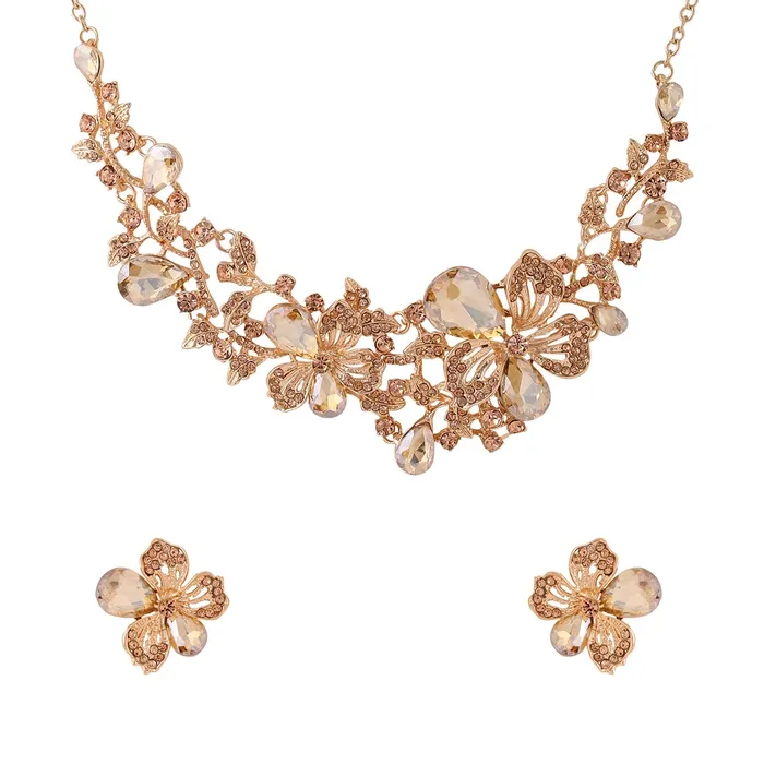 Bracelets Yellow Chimes Yellow Chimes Jewellery Set For Women Rose Gold Plated Floral Designed Crystal Necklace Set For Women and Girls Bracelets Yellow Chimes Yellow Chimes Jewellery Set For Women Rose Gold Plated Floral Designed Crystal Necklace Set For Women and Girls