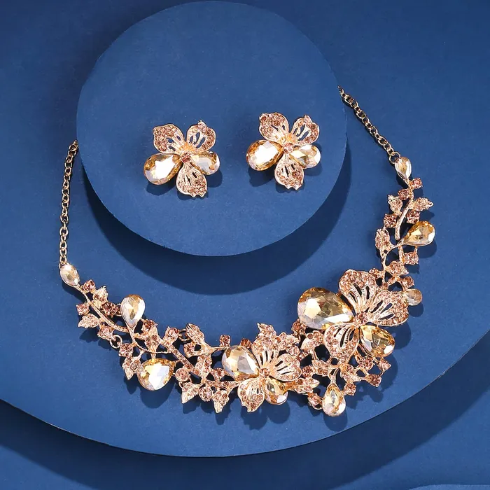 Bracelets Yellow Chimes Yellow Chimes Jewellery Set For Women Rose Gold Plated Floral Designed Crystal Necklace Set For Women and Girls