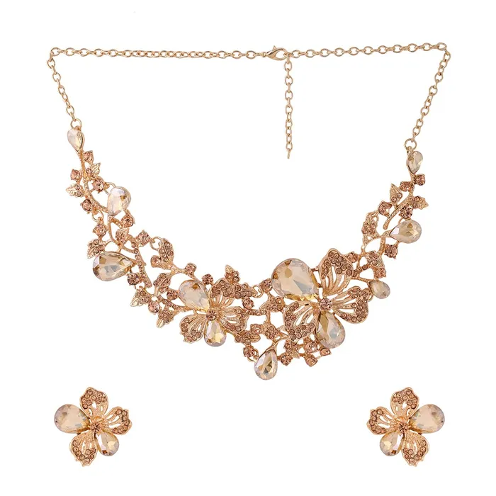 Bracelets Yellow Chimes Yellow Chimes Jewellery Set For Women Rose Gold Plated Floral Designed Crystal Necklace Set For Women and Girls