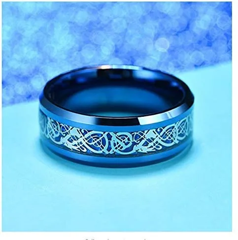 Bracelets Yellow Chimes Yellow Chimes Rings for Men Combo of 2 PCs Dragon Celtic Inlay Shiny Polished Smooth Finised Titanium Steel band Rings for Men and Boys
