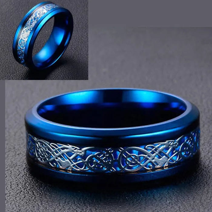 Bracelets Yellow Chimes Yellow Chimes Rings for Men Combo of 2 PCs Dragon Celtic Inlay Shiny Polished Smooth Finised Titanium Steel band Rings for Men and Boys