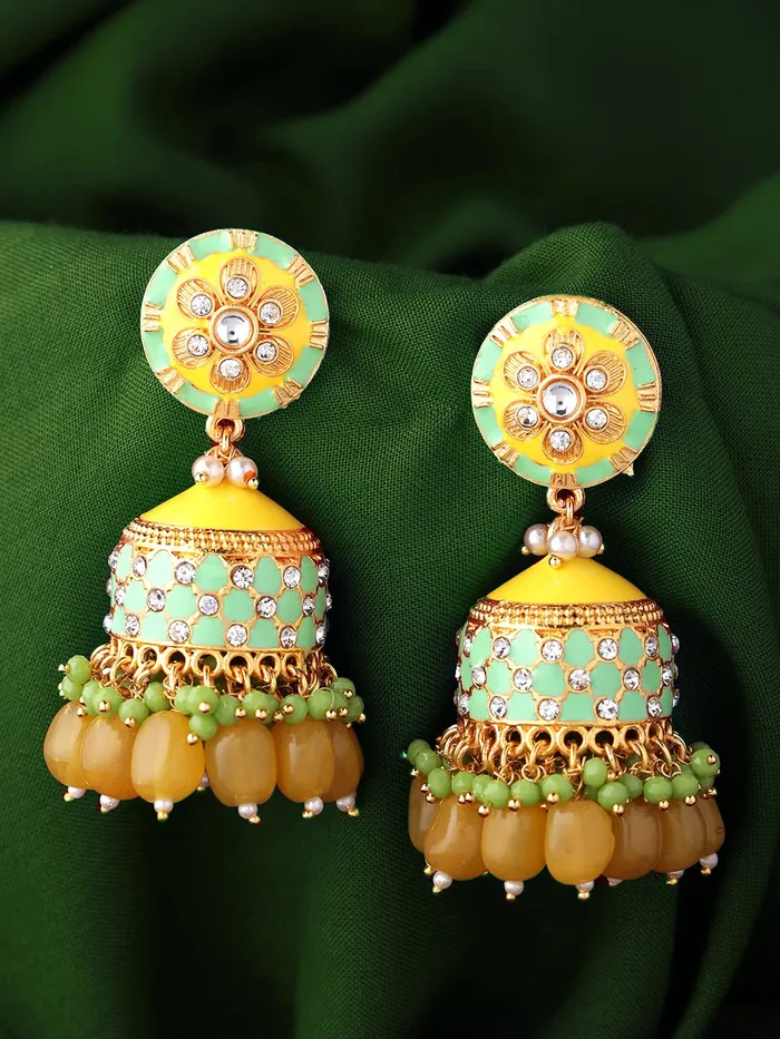 Bracelets Yellow Chimes Yellow Chimes Traditional Gold Toned Yellow Floral Design Pearl Meenakari Jhumka Jhumki Earrings for Women and Girls Medium YCTJER92MNKJHKYL