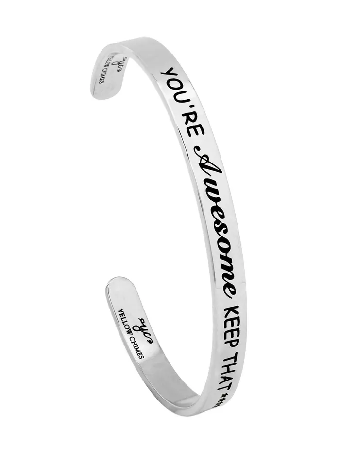 Bracelets Yellow Chimes YouRe Awesome Keep That Up Unisex Inspirational Gifts Message Engraved Karma Band Bracelet Bangle Mirror Polish Stainless Steel for Women Men Yellow Chimes