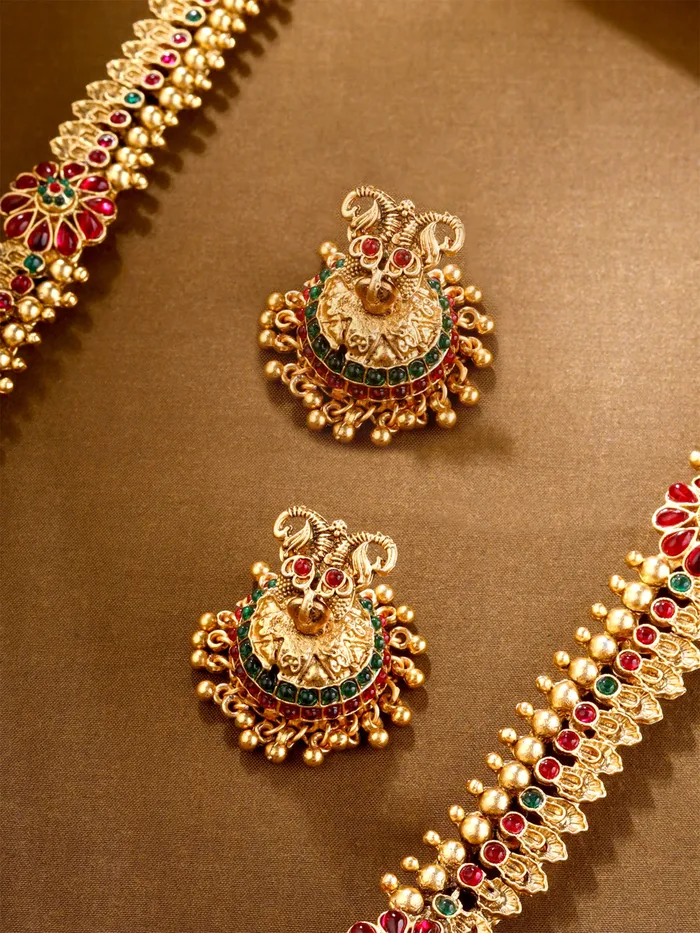 Bridal Jewellery Set Golden Long Necklace Set with Traditional Design Adjustable 36 cm Gold Yellow Chimes Necklaces
