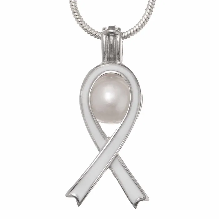 Cage Pendant 925 Sterling Silver White Awareness Ribbon CPST046 Necklaces