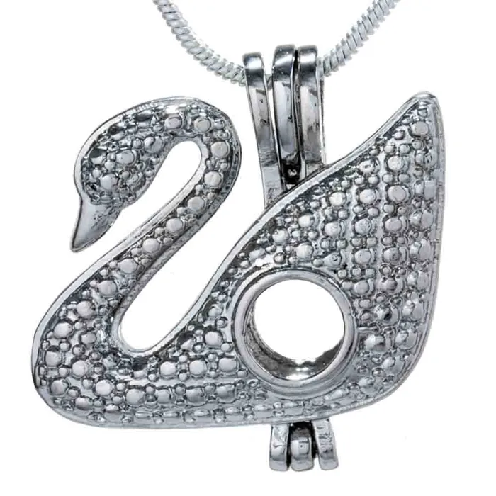 Cage Pendant Silver Plated Single Pearl Swan CPSP091 Necklaces