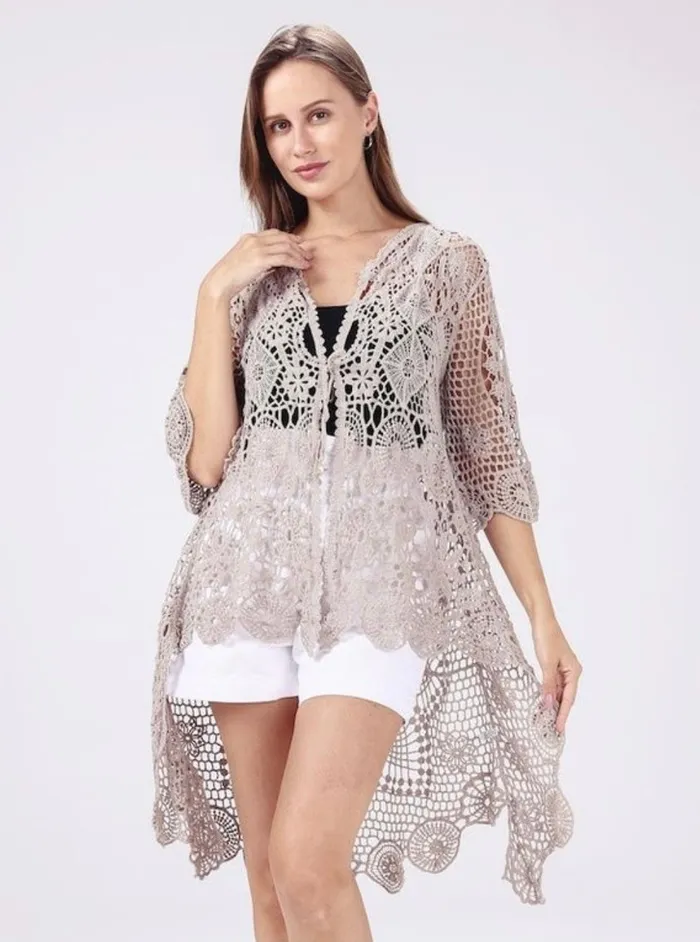 Candlewick Gift Shop Taupe Crochet Kimono One Size Earrings