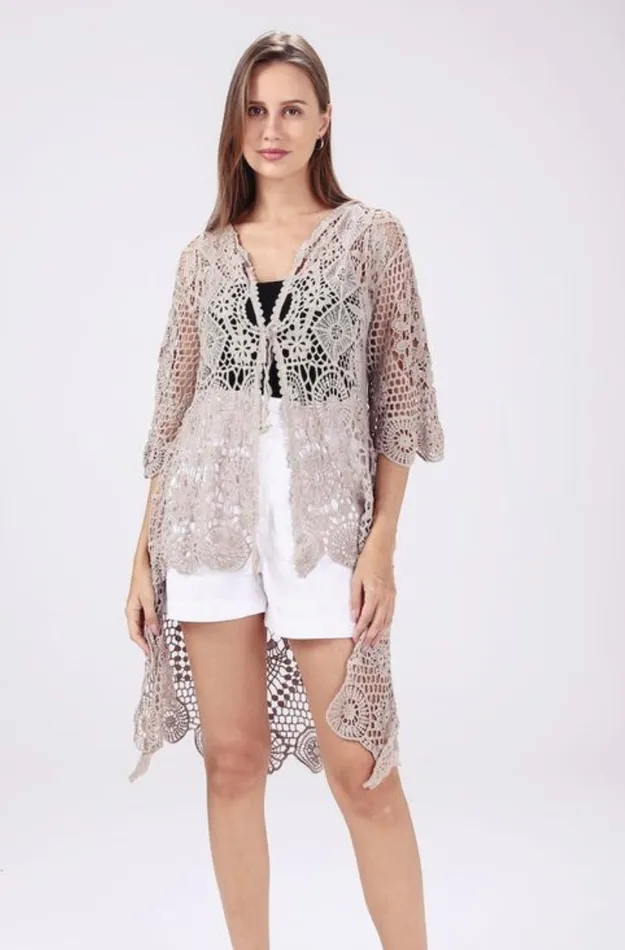 Candlewick Gift Shop Taupe Crochet Kimono One Size Earrings