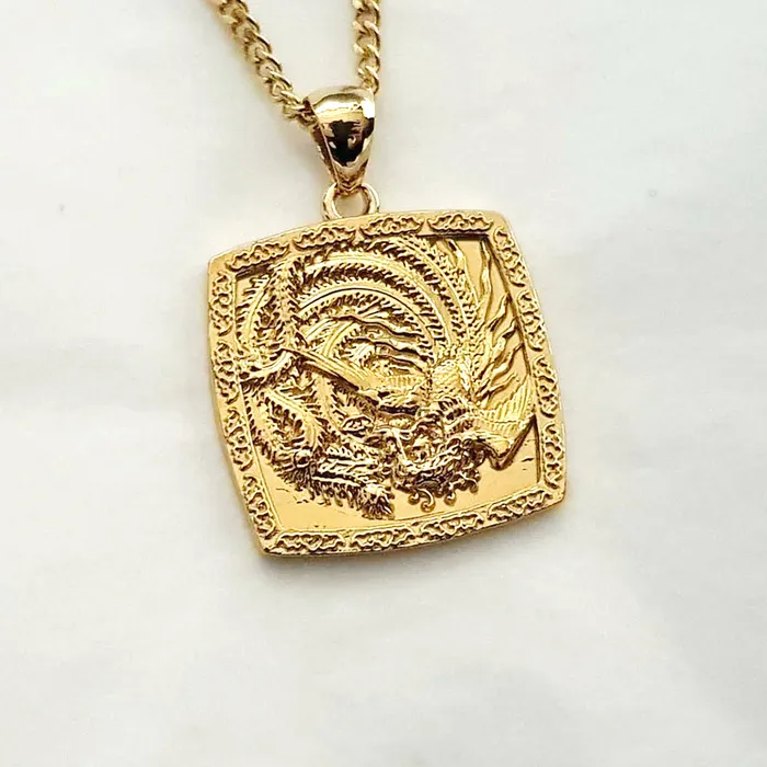 carre dor Necklaces 14k 18k gold mens Korean phoenix pendant necklace 1