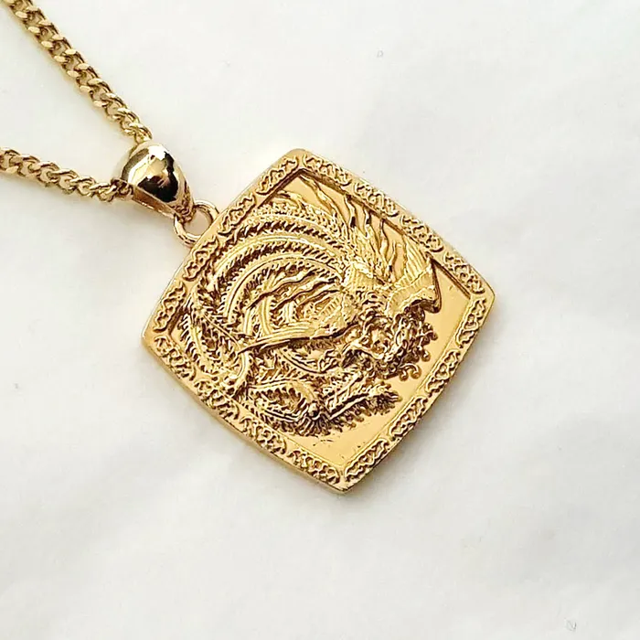 carre dor Necklaces 14k 18k gold mens Korean phoenix pendant necklace 1